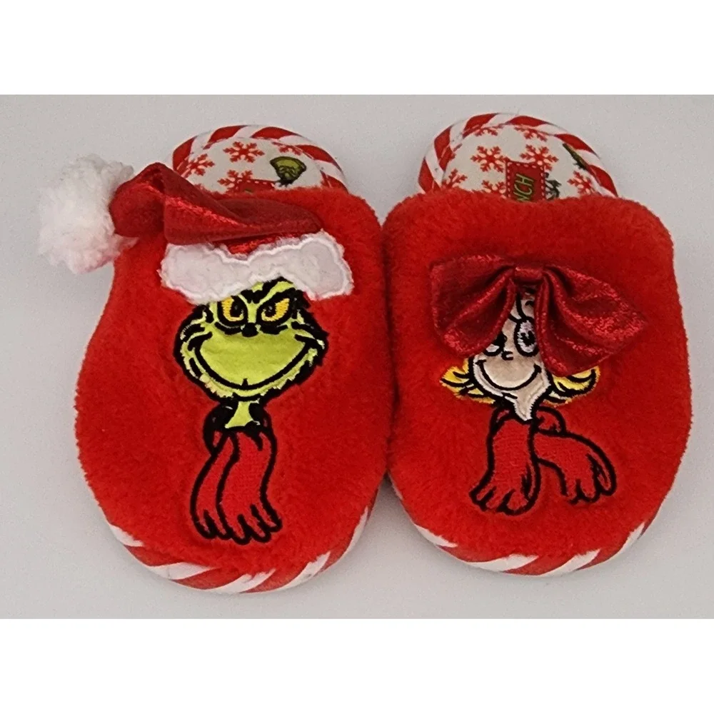 Dr. Seuss Grinch Cindy Lou Who Toddler Slippers 7-8 Red Christmas EUC